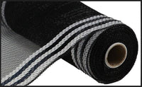 Border Stripe Mesh, Black And White, Metallic, 10" X 10 YD, RE850362