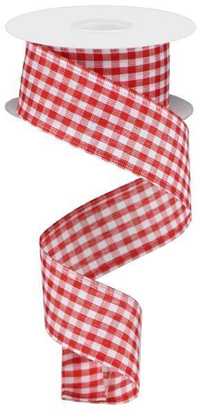 Gingham Check, Red, White, Wired Ribbon, 1.5" X 10 YD, RG01048F3