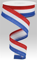 Red, White, Blue, Wired Ribbon, 3 Color, 3 In 1 Royal Burlap, 1.5" X 10 YD, RG016017J