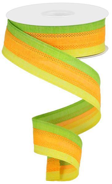 Yellow, Orange, Lime, Wired Ribbon, 3 Color, 3 In 1 Royal Burlap, 1.5" X 10 YD, RG01601X1