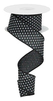 Black And White, Swiss Dots, Wired Ribbon, On Royal, 1.5" X 10 YD, RG0165102