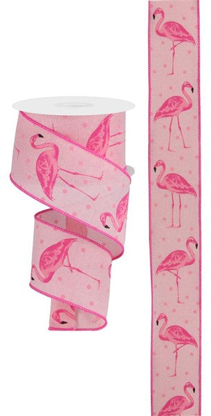 Flamingo Ribbon, On Royal, Wired Ribbon, Pale Pink, Pink, Black, 2.5" X 10 YD., RG0169815