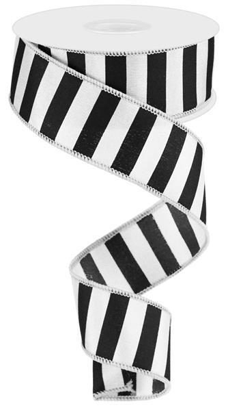 Medium Horizontal Stripe, Satin, 1.5" X 10 yd., Black, White, RG0184227