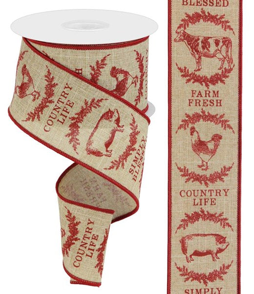 Farm Animals, Farmhouse, Lt. Beige, Farmhouse Red, 2.5" X 10 YD, RG01910R3