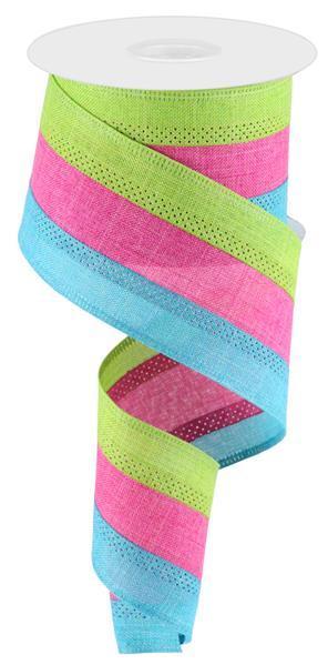 Light Teal, Fuchsia, Lime Green, 3 Colors, 3 In 1 Royal Burlap, Wired Ribbon, 2.5" X 10 YD, RG160450
