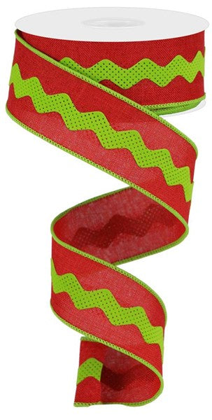 Red and Lime Ribbon, Wired, Velvet Ricrac, Royal Burlap, Wired Ribbon, 1.5” x 10 Yards, RG2051T9