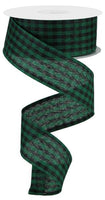 Woven Gingham Check, Emerald Green, Black, Wired Ribbon, 1.5" X 10 YD, RGA101206