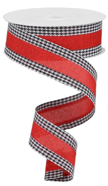 Red, Gingham Edge Ribbon, Royal Burlap, Wired Ribbon, 1.5" X 10 YD, Red, Black, White, RGA1098MA
