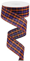 Woven Gingham, Orange, Purple, Black, Wired Ribbon, 1.5" X 10YD, RGA1102C7