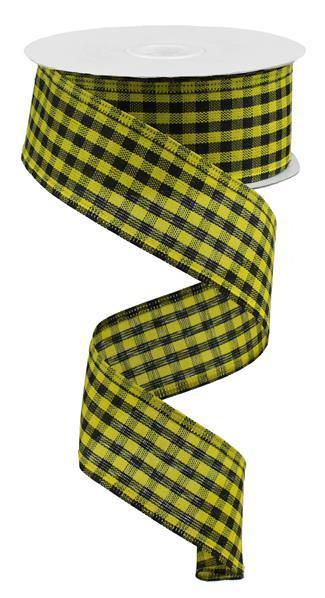 Woven Gingham Check, Yellow, Black, Wired Ribbon, 1.5" X 10 YD, RGA121157