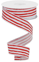 Red And White, Irregular Stripes On Royal, Wired Ribbon, 1.5" X 10 YD, RGA138127