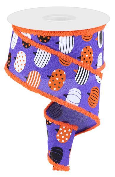 Patterned Pumpkins, Purple, Orange Drift Edges, Canvas Wired Ribbon, 2.5" X 10 YD., RGA815423