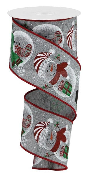 Snowman Wired Ribbon, Stocking, Tree, Grey, White, Red, Green, Black, 2.5" X 10 YD, RGB1113NJ