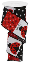 Ladybug Block Ribbon, On Royal, Wired Ribbon, White, Red, Black,  2.5" X 10 YD., RGB125227
