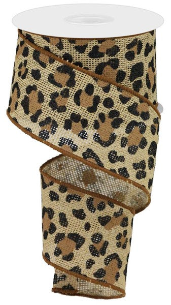 Leopard Print, On Faux Royal, Natural, Black, Brown,  2.5" X 10YD, Wired Ribbon, RGB140118