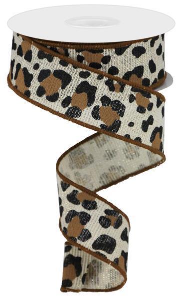 Leopard On Cotton, Metallic, Ivory, Gold, Black, Brown, 1.5" X 10YD, Wired Ribbon, RGB140308