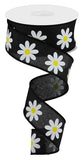Daisy On Royal, Black, White, Yellow, Wired Ribbon, 1.5" X 10 YD, RGC130802