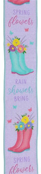 Rainboots With Floral Ribbon, On Royal, Wired Ribbon, Lavender, Yellow, Pink, Blue, Green, 2.5" X 10 YD., RGC143713