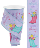 Rainboots With Floral Ribbon, On Royal, Wired Ribbon, Lavender, Yellow, Pink, Blue, Green, 2.5" X 10 YD., RGC143713