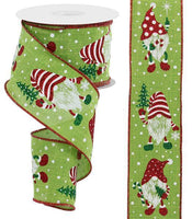 Christmas Gnome, Tree, Candy Cane,, Royal, Wired Ribbon,  Canvas, 2.5" X 10 YD, RGE1417LT