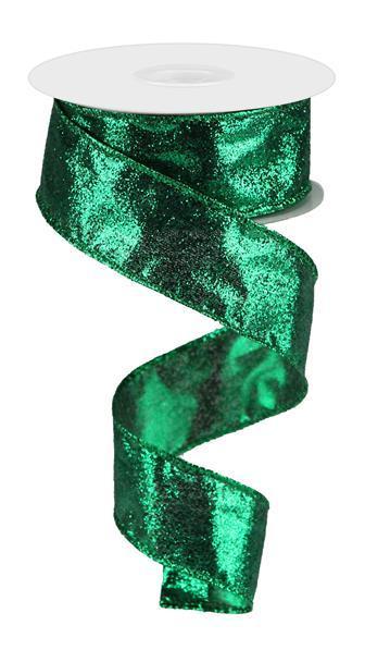 Emerald, Glitter On Metallic, Wired Ribbon, 1.5" X 10YD, RJ403006