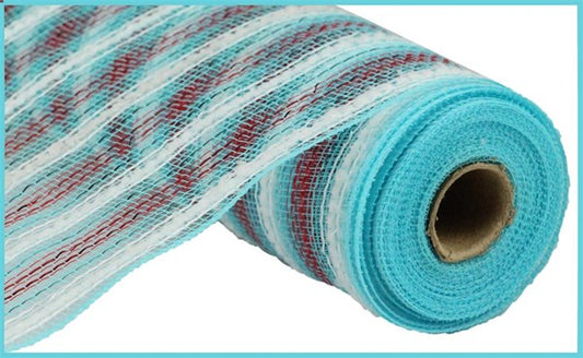 Metallic Snowdrift Mesh, Ice Blue, White, Red, 10.5" X 10 YD, RY8111N7