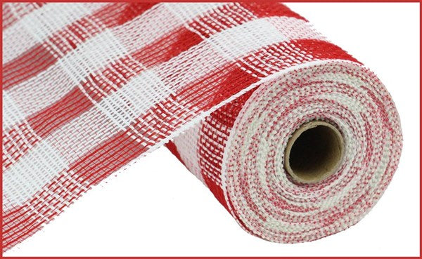 Jute Mesh, Faux, Check, Red And White, 10" X 10YD, RY830749