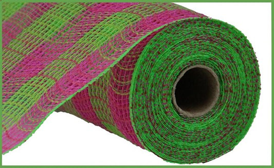 Check Fabric Mesh, Faux Jute, Plaid, Hot Pink, Fresh Green, 10.5" X 10YD, RY8320B2