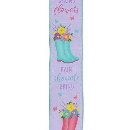 Rainboots With Floral Ribbon, On Royal, Wired Ribbon, Lavender, Yellow, Pink, Blue, Green, 2.5" X 10 YD., RGC143713