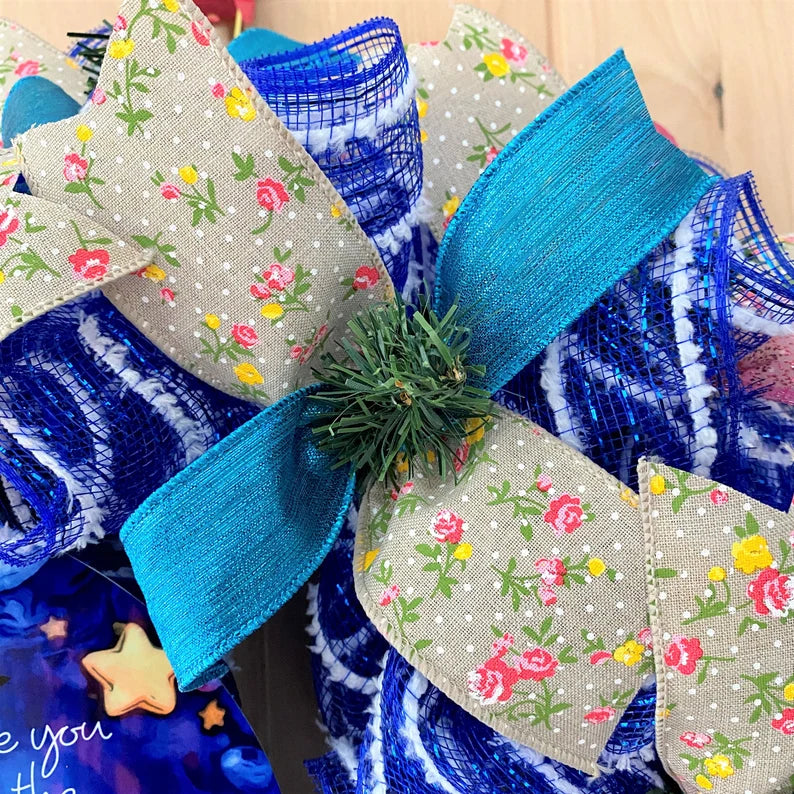 Moon, Stars, Fairy Wreath, "I Love You To The Moon and Back", Deco Mesh Wreath, Blue, Pink, Yellow, Multi, Medium Size