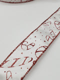 Christmas Candy Cane Wired Ribbon / 1.5 Inches X 50 Yards / Red and White Glitter