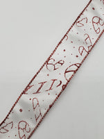 Christmas Candy Cane Wired Ribbon / 1.5 Inches X 50 Yards / Red and White Glitter