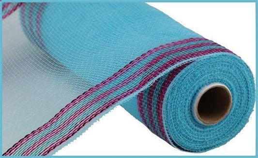 Turquoise, Hot Pink / 10.25"X 10 yd. / Border Stripe Metallic Mesh / CB RE8503F9