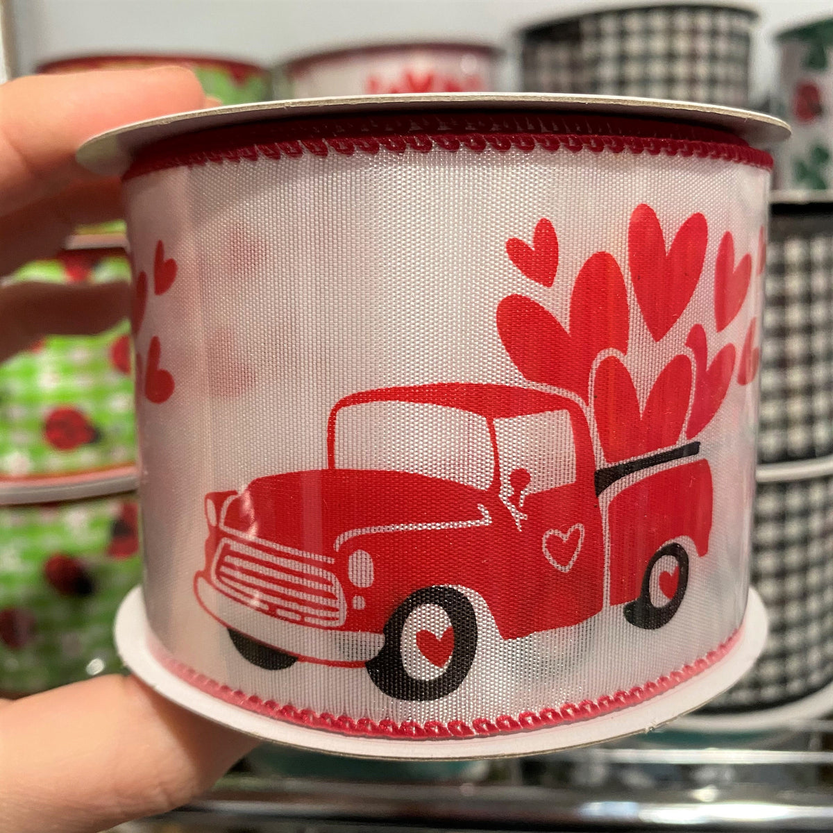 Overflowing Hearts Truck Ribbon, Wired Satin Ribbon, Red and  White, 2.5" X 10 Yards