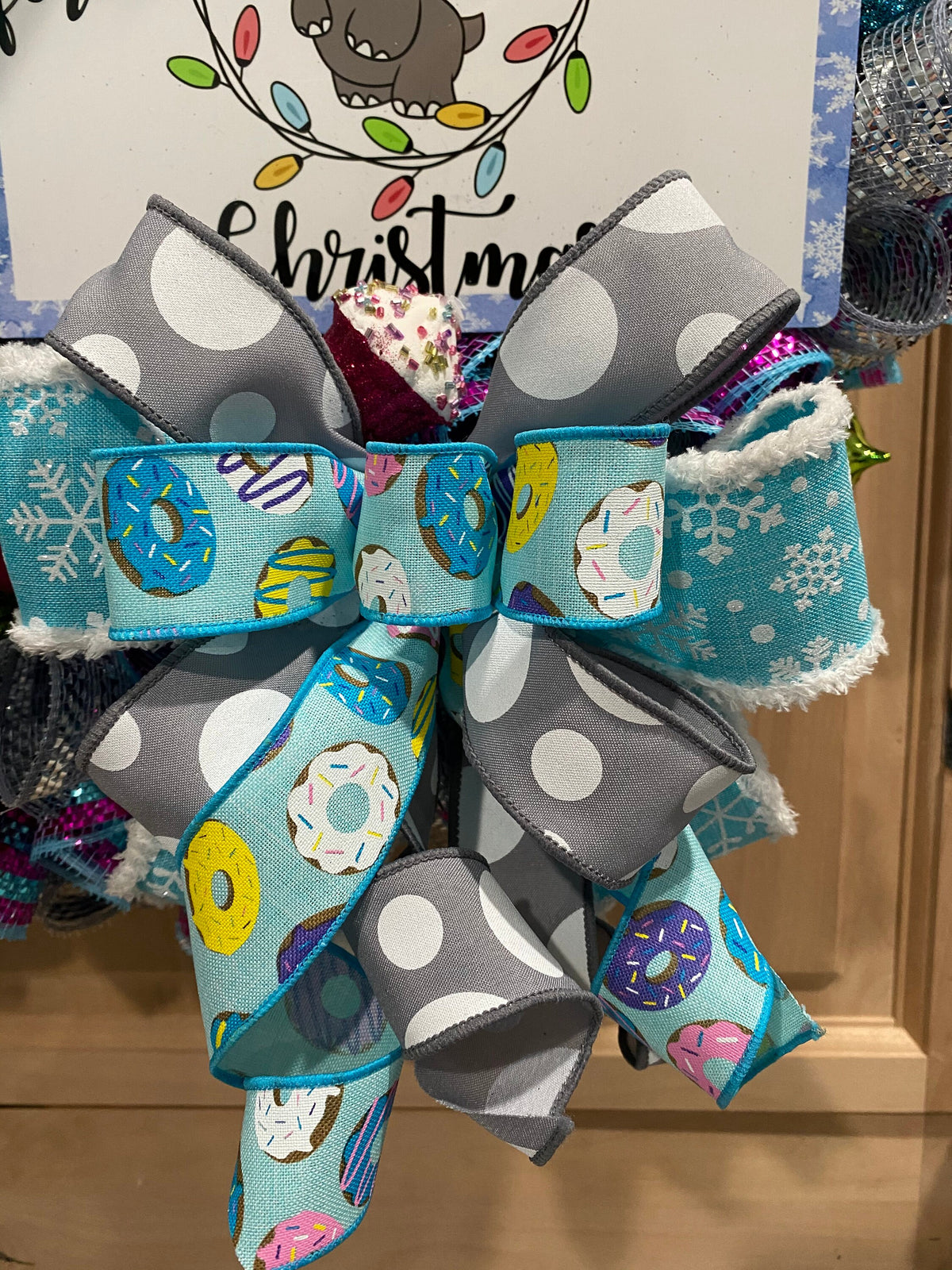 Hippo Christmas Wreath, I want a Hippopotamus for Christmas, Blue, Gray, Pink, Green, Purple, Yellow and White, 26" X 26"
