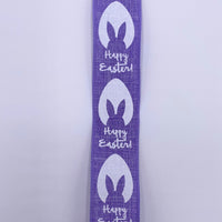 Happy Easter Ribbon, Bunny Ears, Easter Egg on Purple Lavender Canvas Ribbon, Wired Edges, 1.5" X 10Yds.