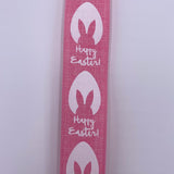 Happy Easter Ribbon, Bunny Ears, Easter Egg on Pink Canvas Ribbon, Wired Edges, 1.5" X 10Yds.