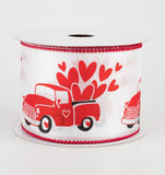 Overflowing Hearts Truck Ribbon, Wired Satin Ribbon, Red and  White, 2.5" X 10 Yards