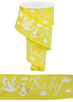 Yellow Baby Ribbon, Storks, Wired Canvas, White, Orange, 2.5" X 10 YD. RGA115629