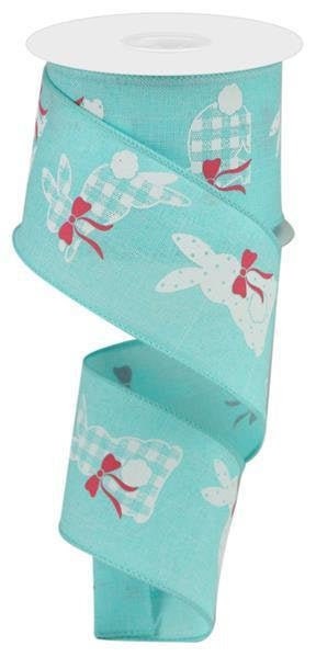 Patterned Bunny Ribbon, Ice Blue, White, Pink, On Royal, Easter, Wired, 2.5" X 10 Yd., RGC1235RM