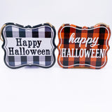 Happy Halloween Tin Sign, Black, and White Plaid,  Blemishes on Signs, Discounted Price, 7" x 6" Tin Halloween Sign