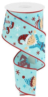 Elves On Royal Burlap, Christmas Ribbon, Wired, Ice Blue, Turquoise, Brown, Red, 2.5" X 10 YD., RGC1761H1