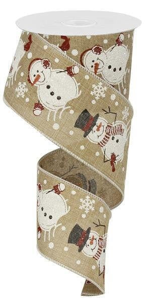 Snowman Wired Ribbon, Royal, Light Beige, Multi-Color, 2.5" X 10 YD, RG0155101