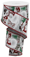 Iridescent Snowman Wired Ribbon, On Royal, Light Grey, Brown, Red, White, 2.5" X 10 YD, RGA18575X