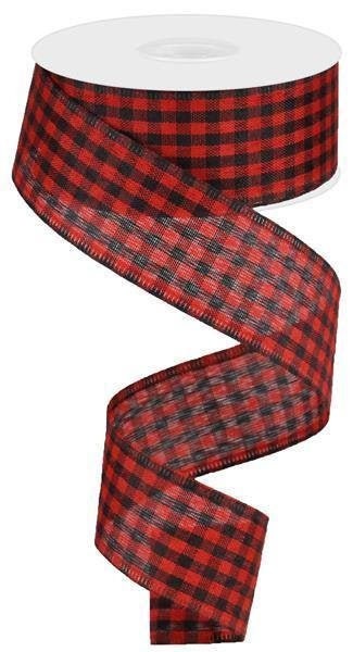 Red, Black, Gingham Check, Wired Ribbon, 1.5" X 10 YD, RGA1012WJ