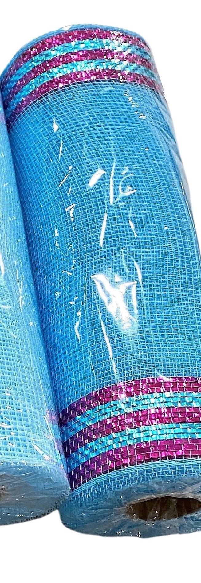 Turquoise, Hot Pink / 10.25"X 10 yd. / Border Stripe Metallic Mesh / CB RE8503F9