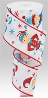 Elves On Royal Burlap, Christmas Ribbon, Wired, White, Turquoise, Brown, Red, 2.5" X 10 YD., RGC1761A2