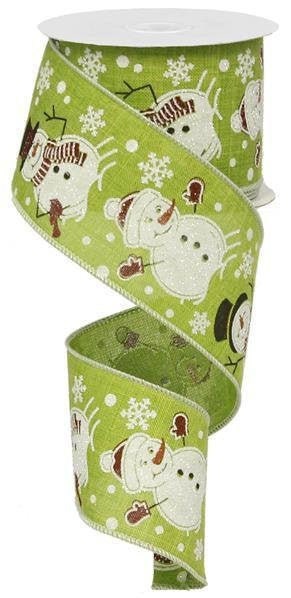 Snowman Wired Ribbon, Royal, Fresh Green, Multi-Color, 2.5" X 10 YD, RG01551LT