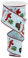 Snowman Wired Ribbon, Stocking, Tree, Pale Blue, White, Red, Green, Black, 2.5" X 10 YD, RGB111314
