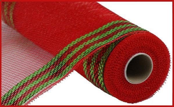 Border Stripe Mesh, Red and Lime, Metallic, 10" X 10 YD, RE850334